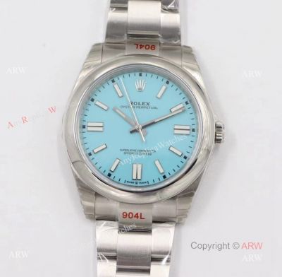  Rolex Oyster Perpetual Swiss Replica Watches With Turquoise Blue Dial And Oyster Bracelet 